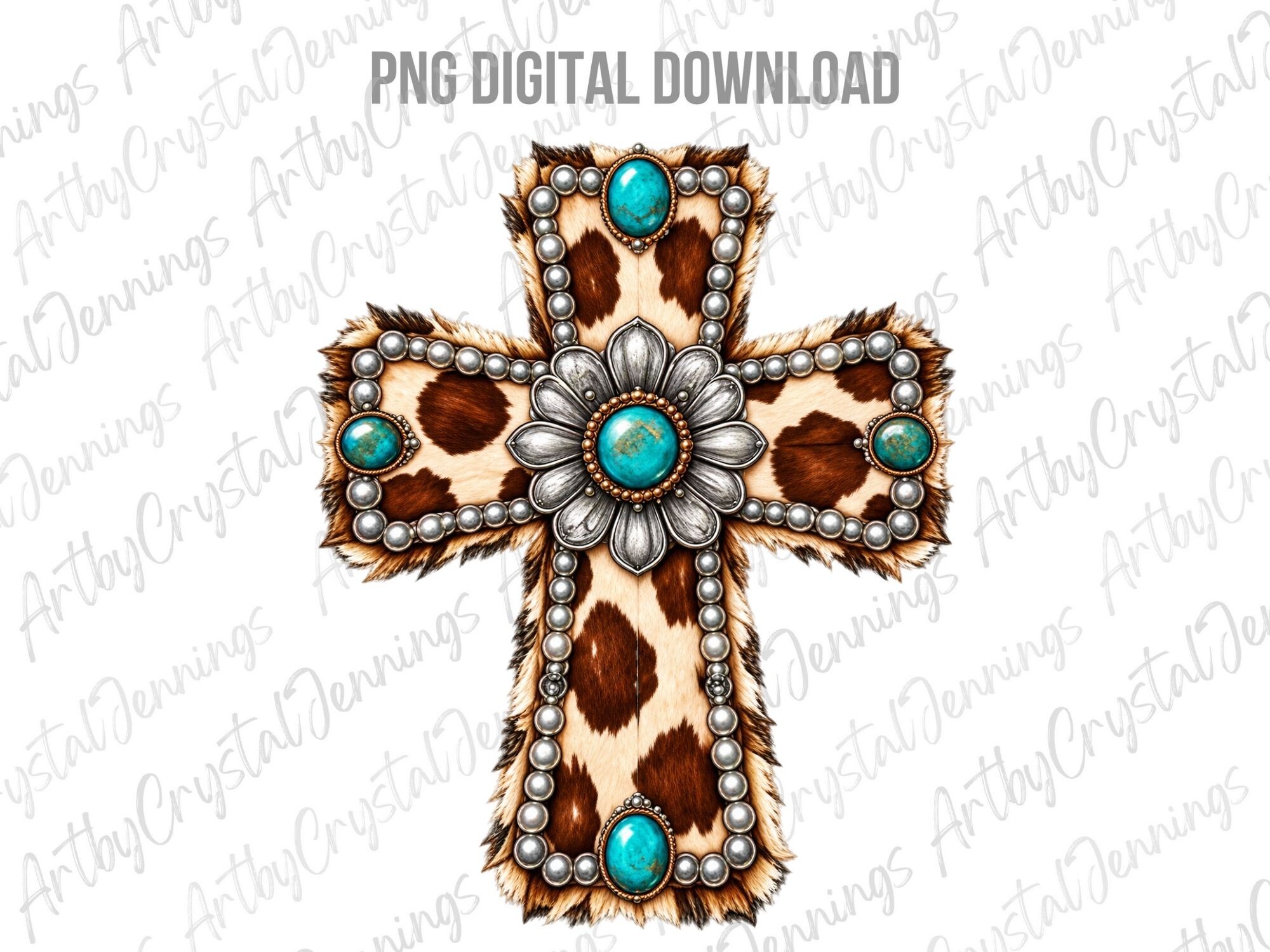 Turquoise Cowhide Religious Cross PNG