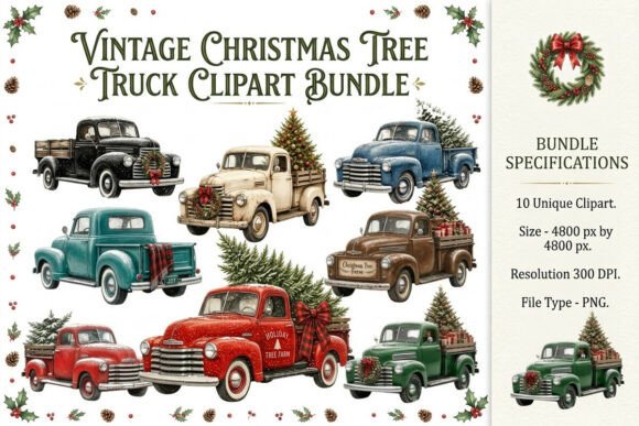 Vintage Christmas Tree Truck Clipart