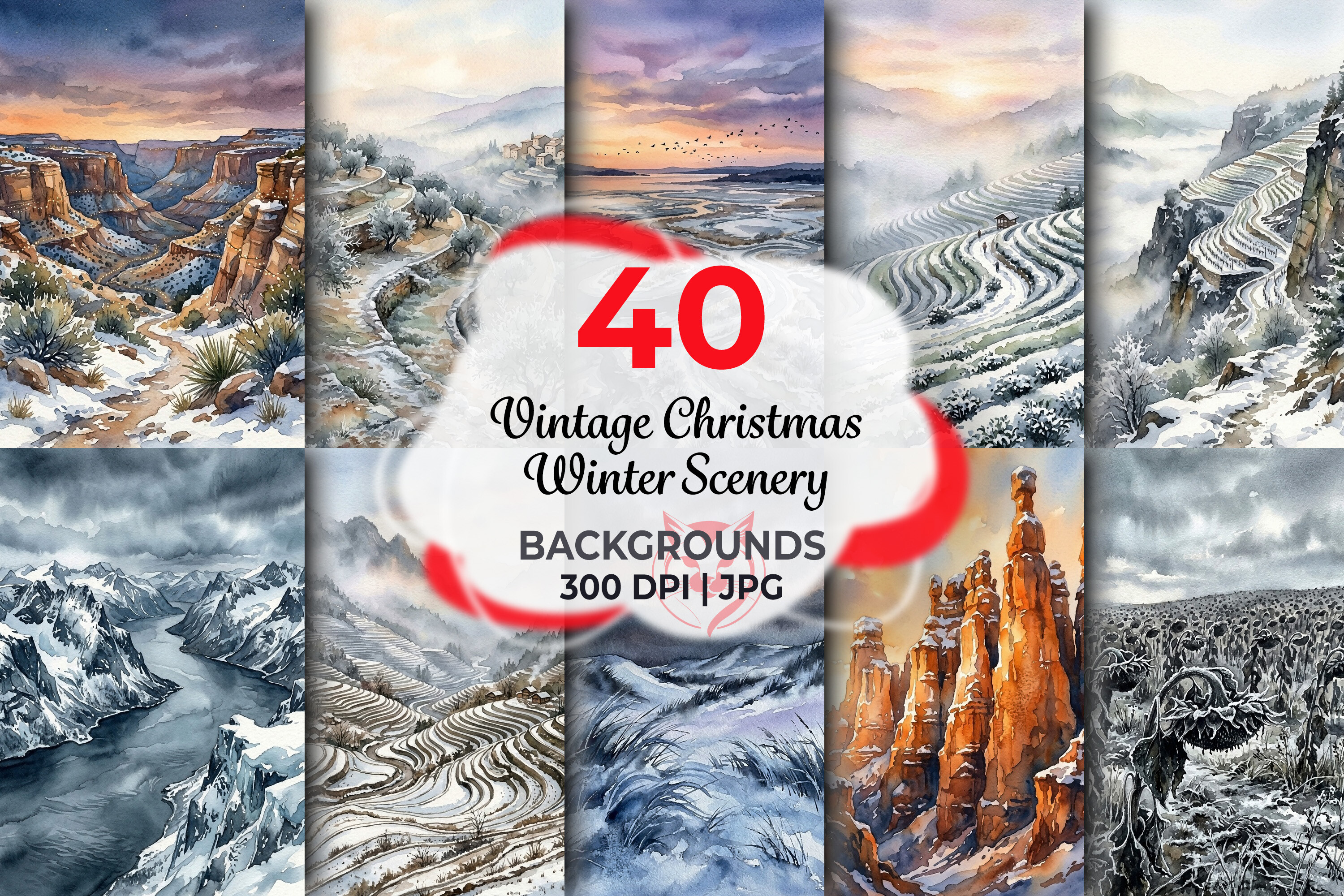 Vintage Christmas Winter Scenery