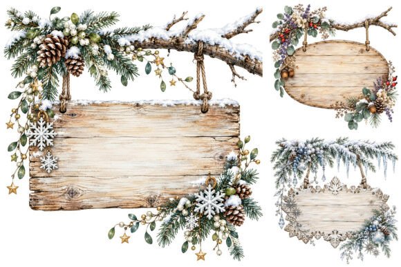 Watercolor Christmas Wooden Sign PNG