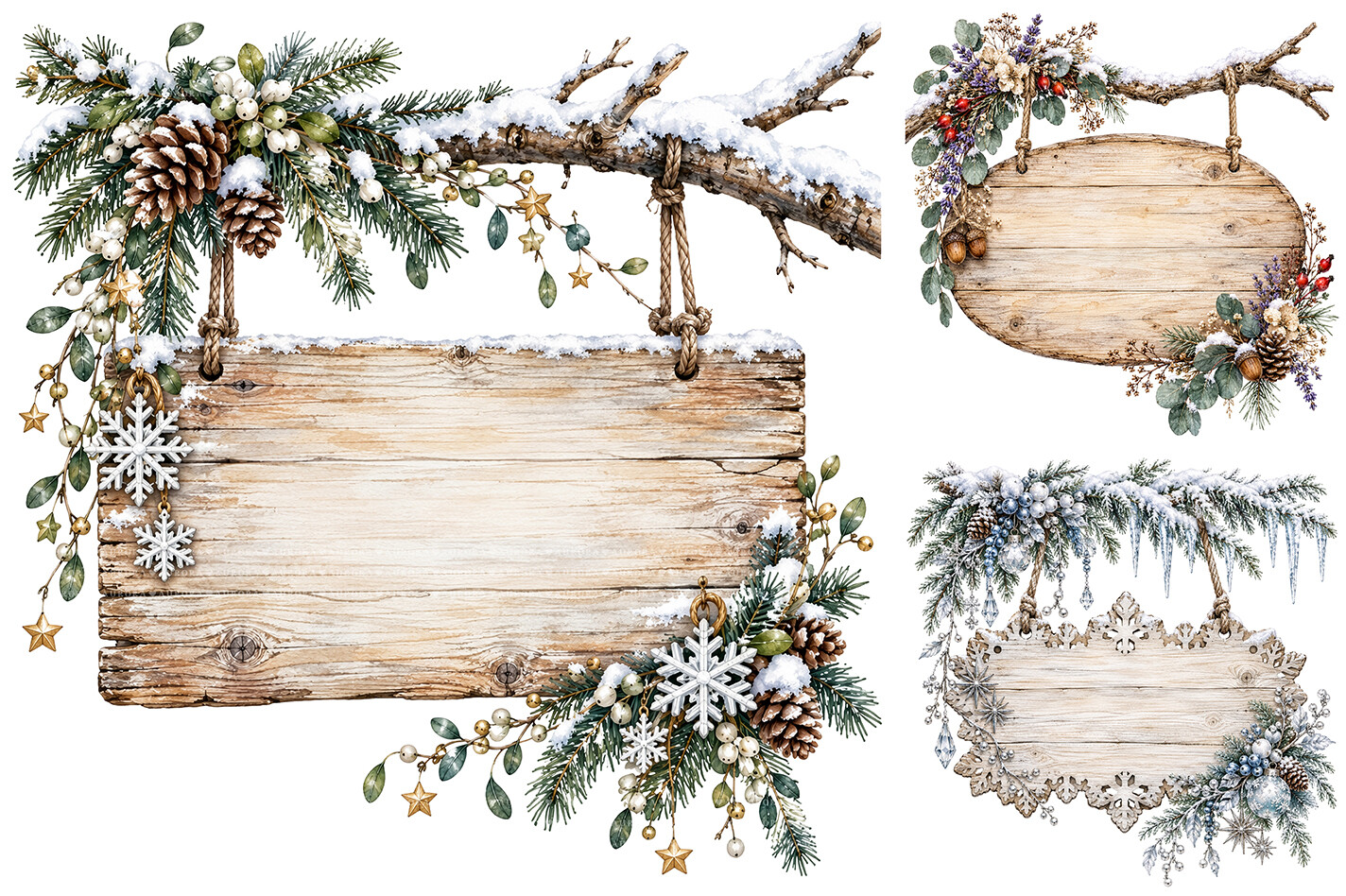 Watercolor Christmas Wooden Sign PNG
