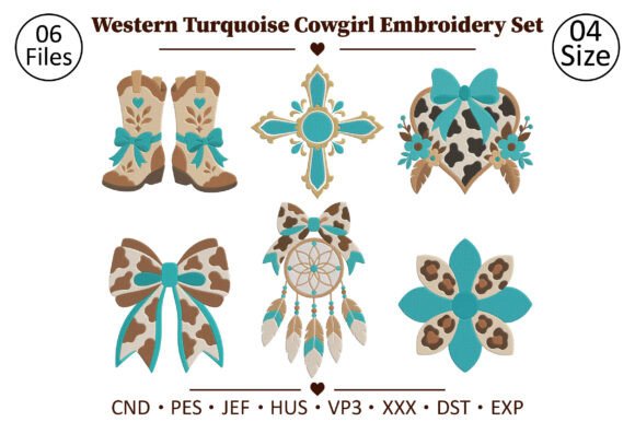Western Turquoise Cowgirl Embroidery Set