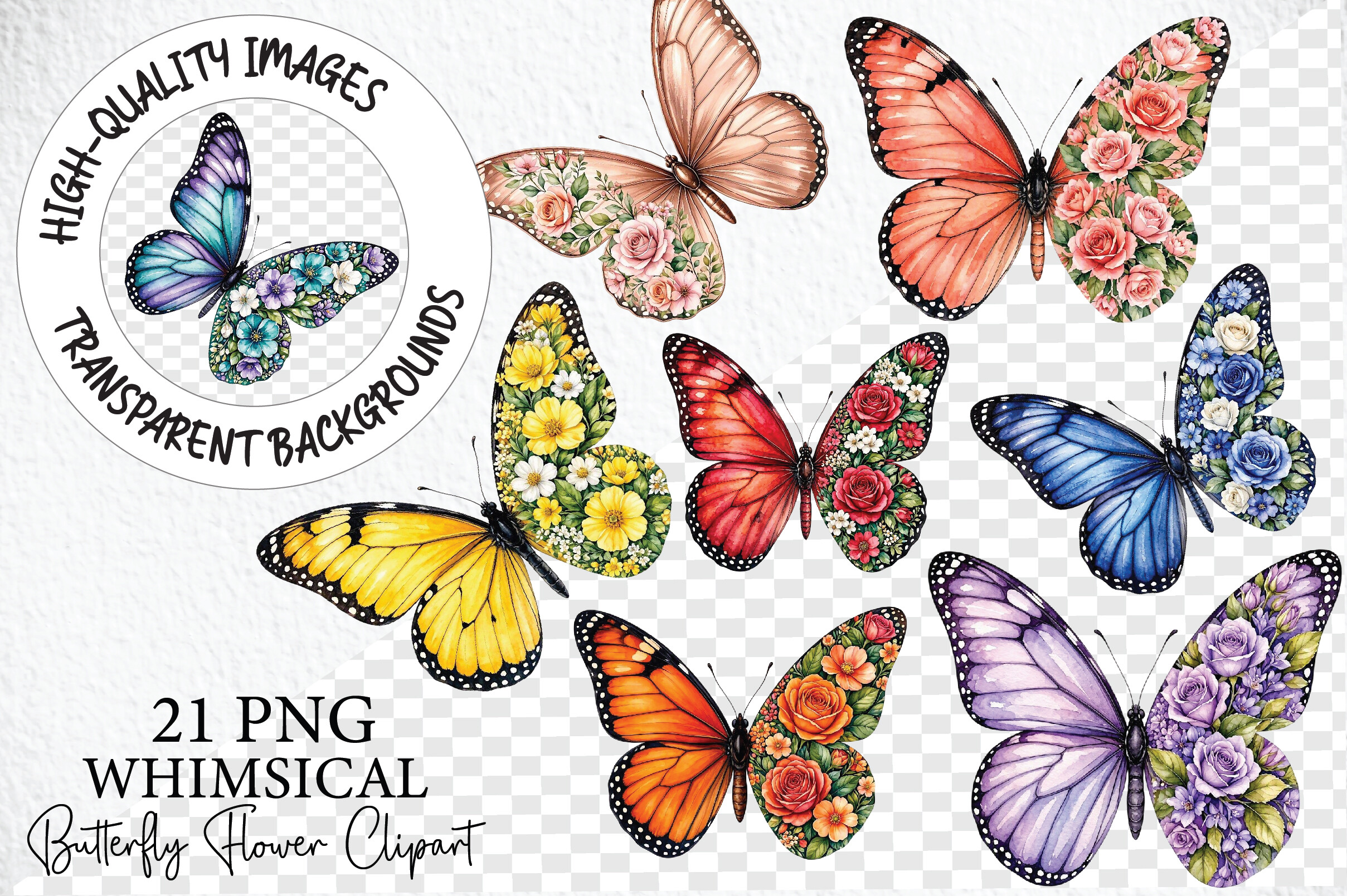 Whimsical Butterfly Flower Clipart PNG
