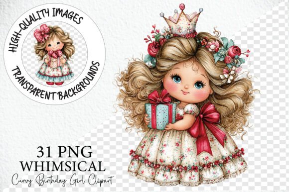 Whimsical Curvy Birthday Girl Clipart