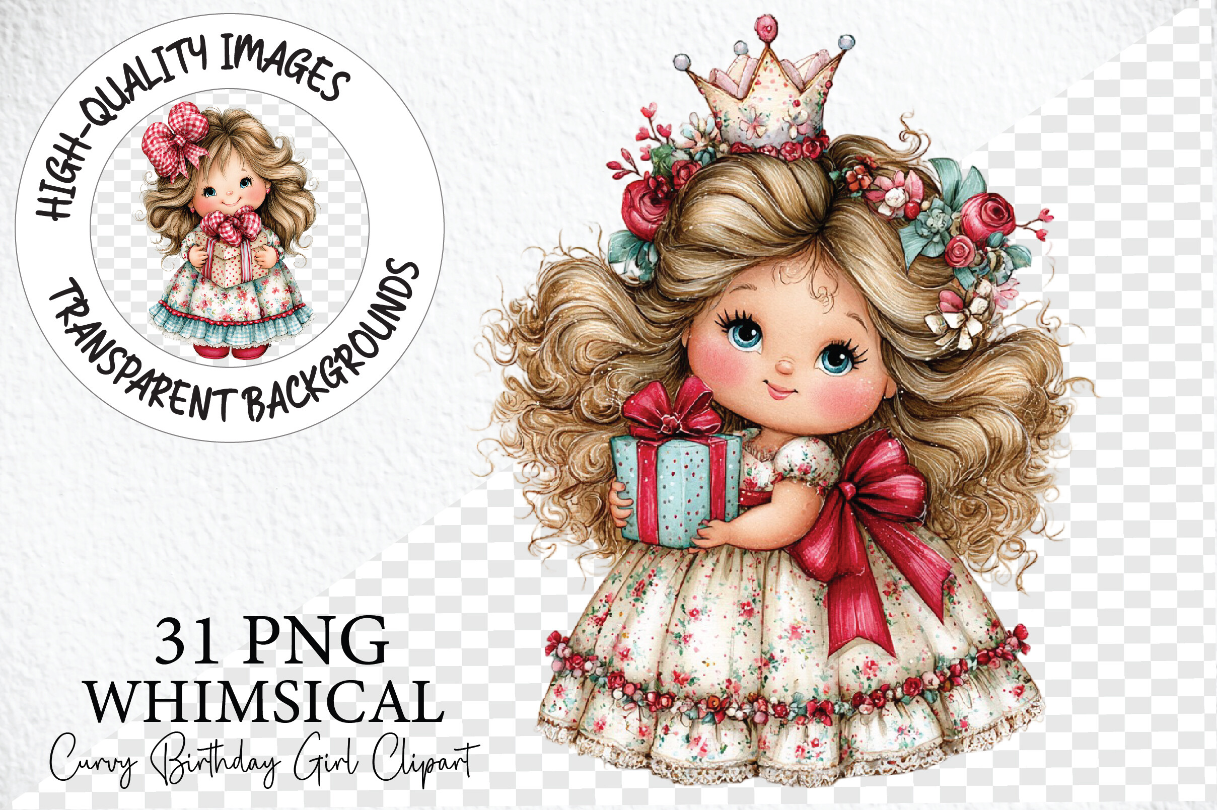 Whimsical Curvy Birthday Girl Clipart