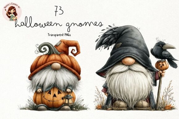 Whimsical Halloween Gnomes Clipart
