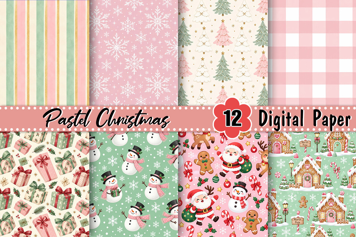 Whimsical Pastel Christmas Digital Paper