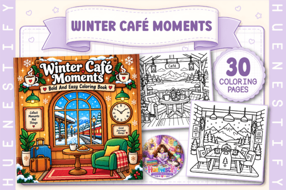 Winter Cafe Moments Coloring Book Graphic Coloring Pages & Books Adults By HueNestify