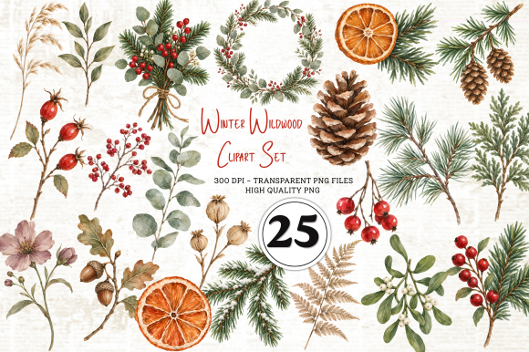 Winter Wildwood Clipart Set
