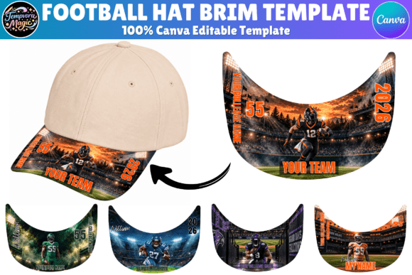 10 Football Hat Brim Canva Template