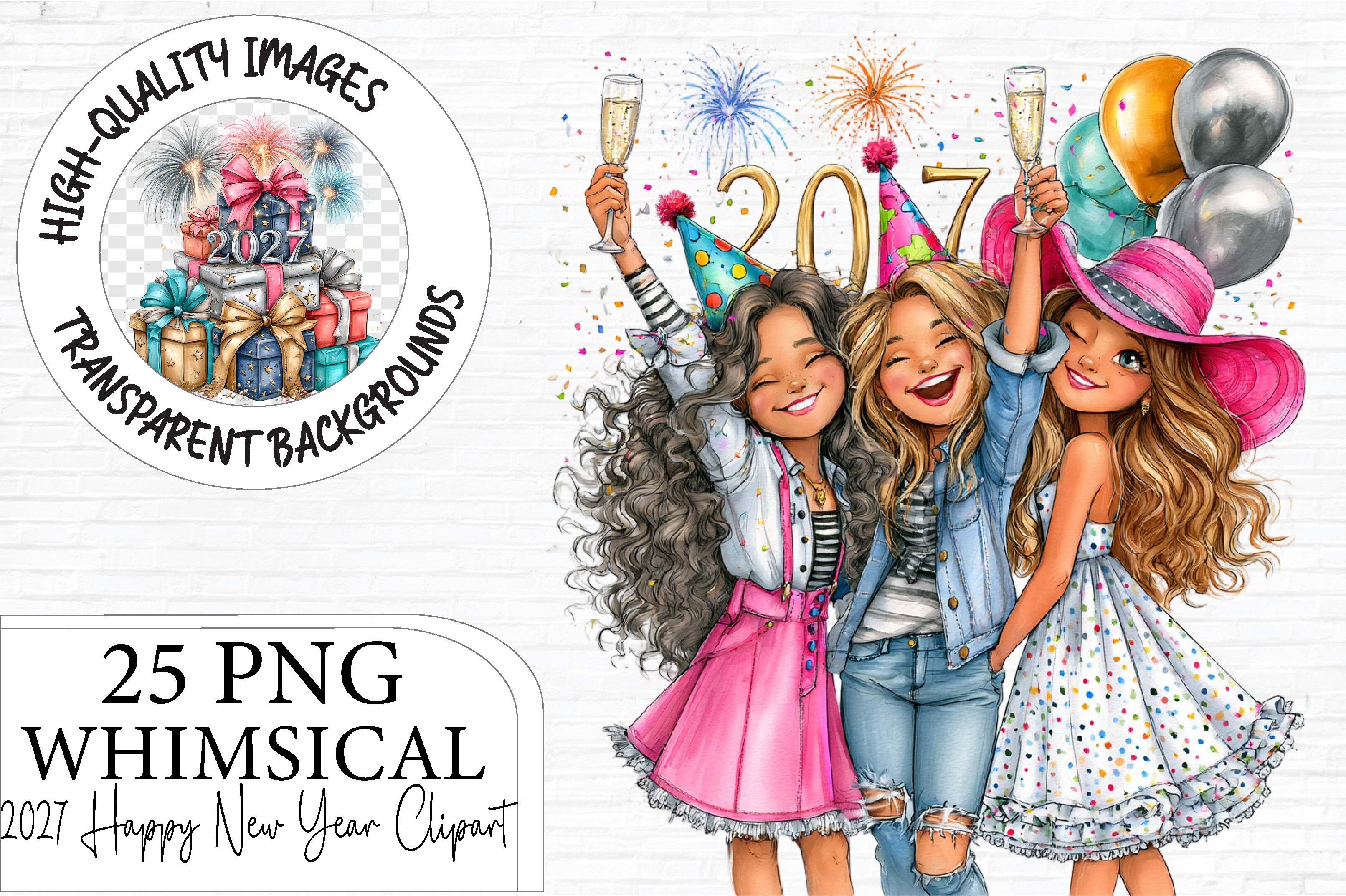 2027 Happy New Year Clipart PNG Bundle