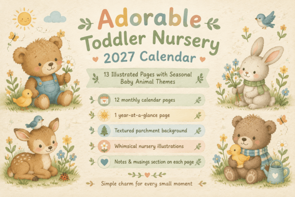 2027 Toddler Nursery Animals Calendar