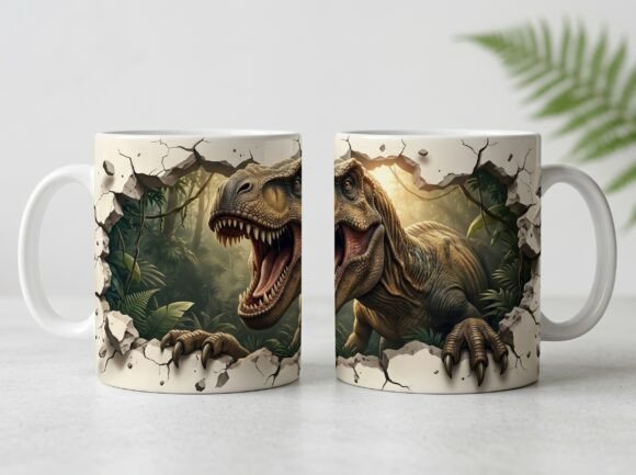 3D Realistic T-Rex Dinosaur Mug Design