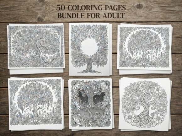 50 Tree of Life Coloring Pages Bundle