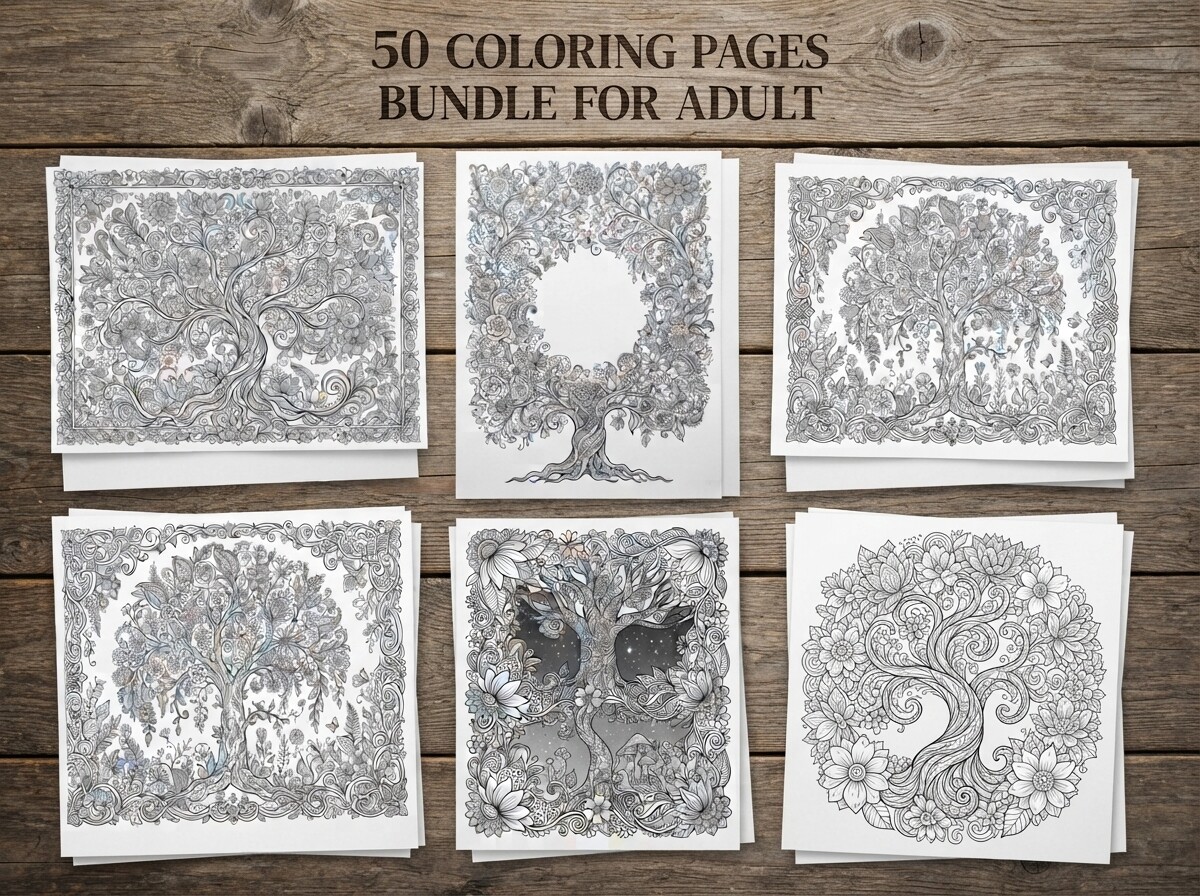 50 Tree of Life Coloring Pages Bundle