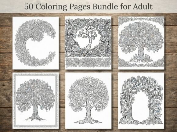 50 Tree of Life Coloring Pages Bundle
