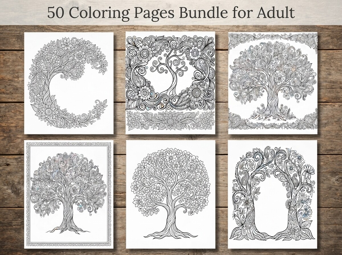 50 Tree of Life Coloring Pages Bundle