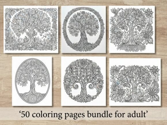 50 Tree of Life Coloring Pages Bundle
