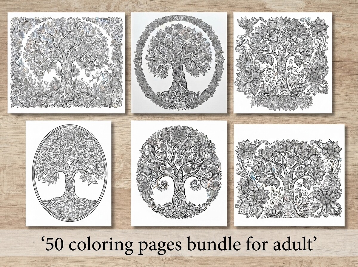50 Tree of Life Coloring Pages Bundle