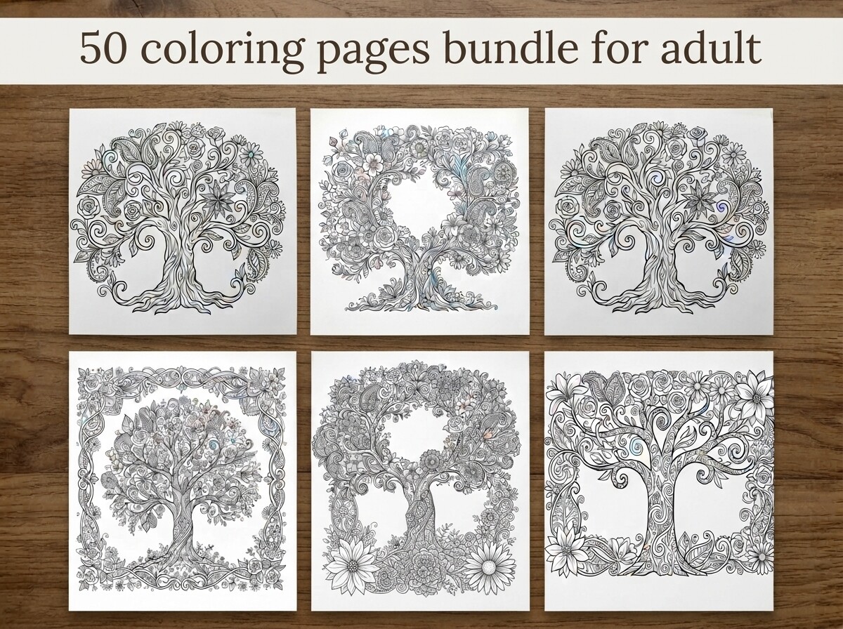 50 Tree of Life Coloring Pages Bundle