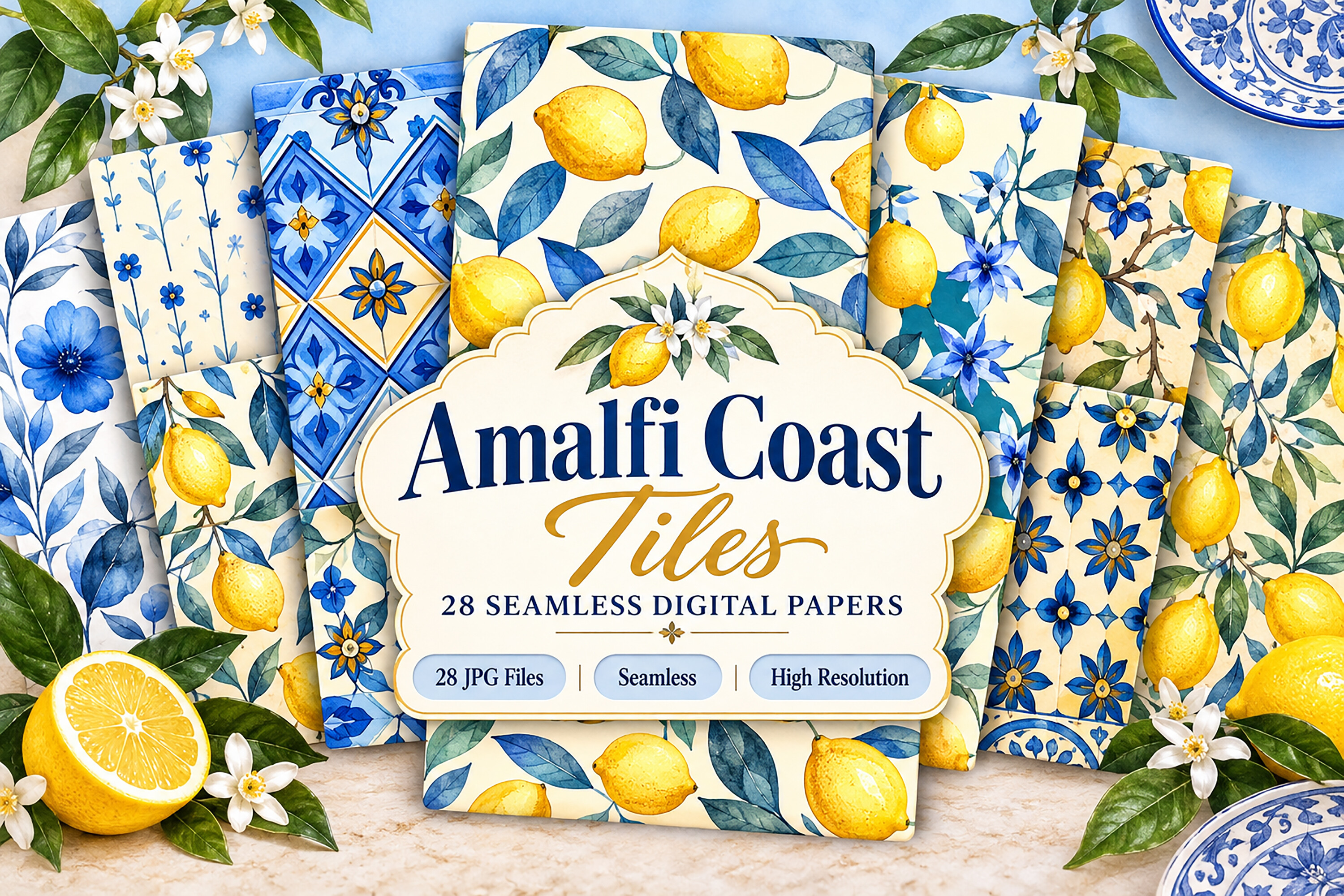 Amalfi Coast Tiles Digital Seamless