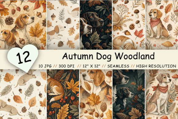 Autumn Dog Woodland Digital Paper Pack