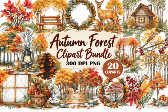 Autumn Forest Clipart PNG Bundle