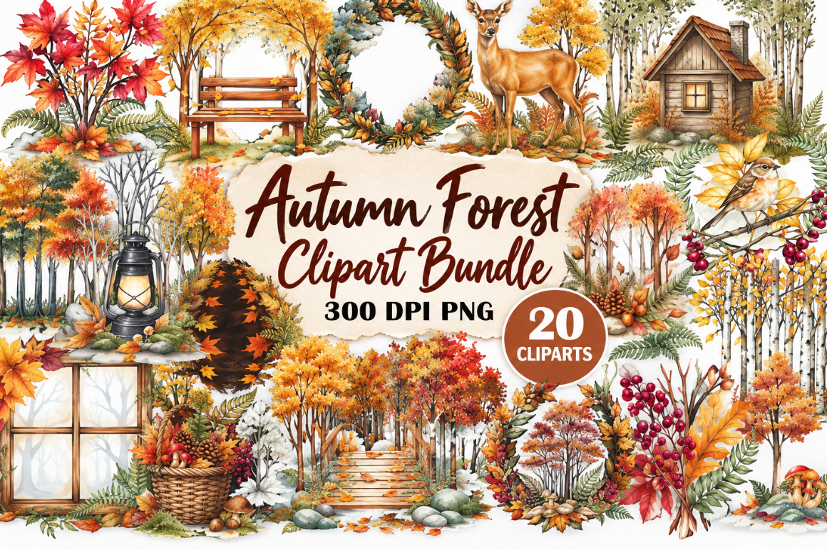 Autumn Forest Clipart PNG Bundle