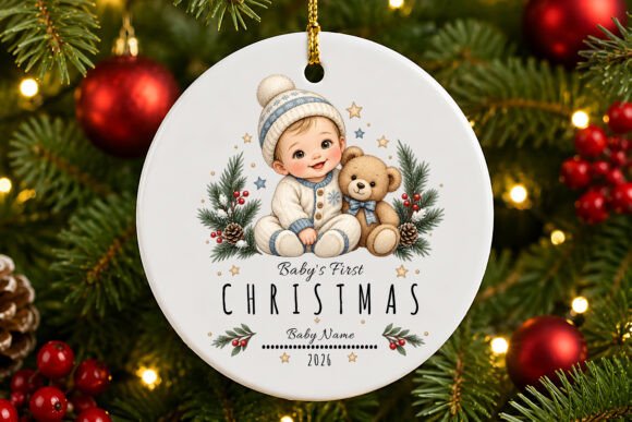 Baby Boy First Christmas Ornament PNG