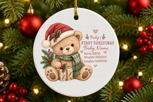 Baby Teddy Bear First Christmas Ornament