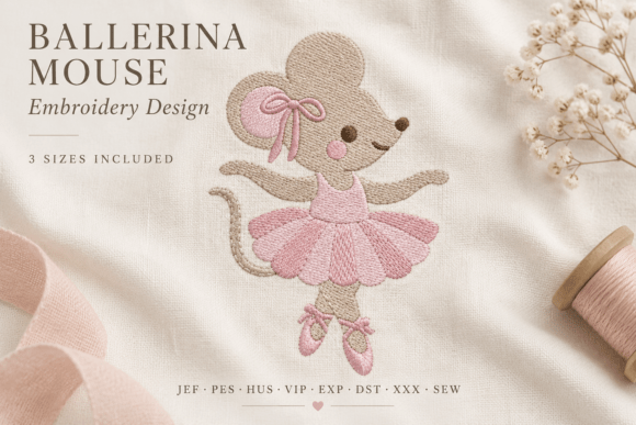 Ballerina Mouse Embroidery Design