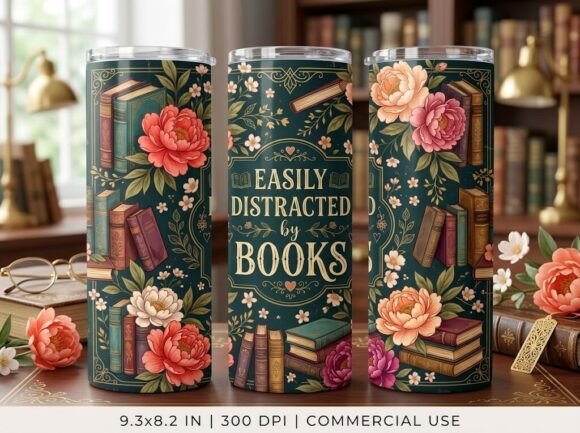 Beautiful Floral Bookish Tumbler Design