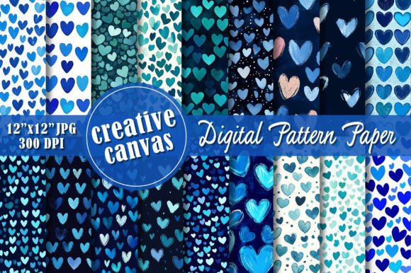 Blue Heart Seamless Pattern Bundle