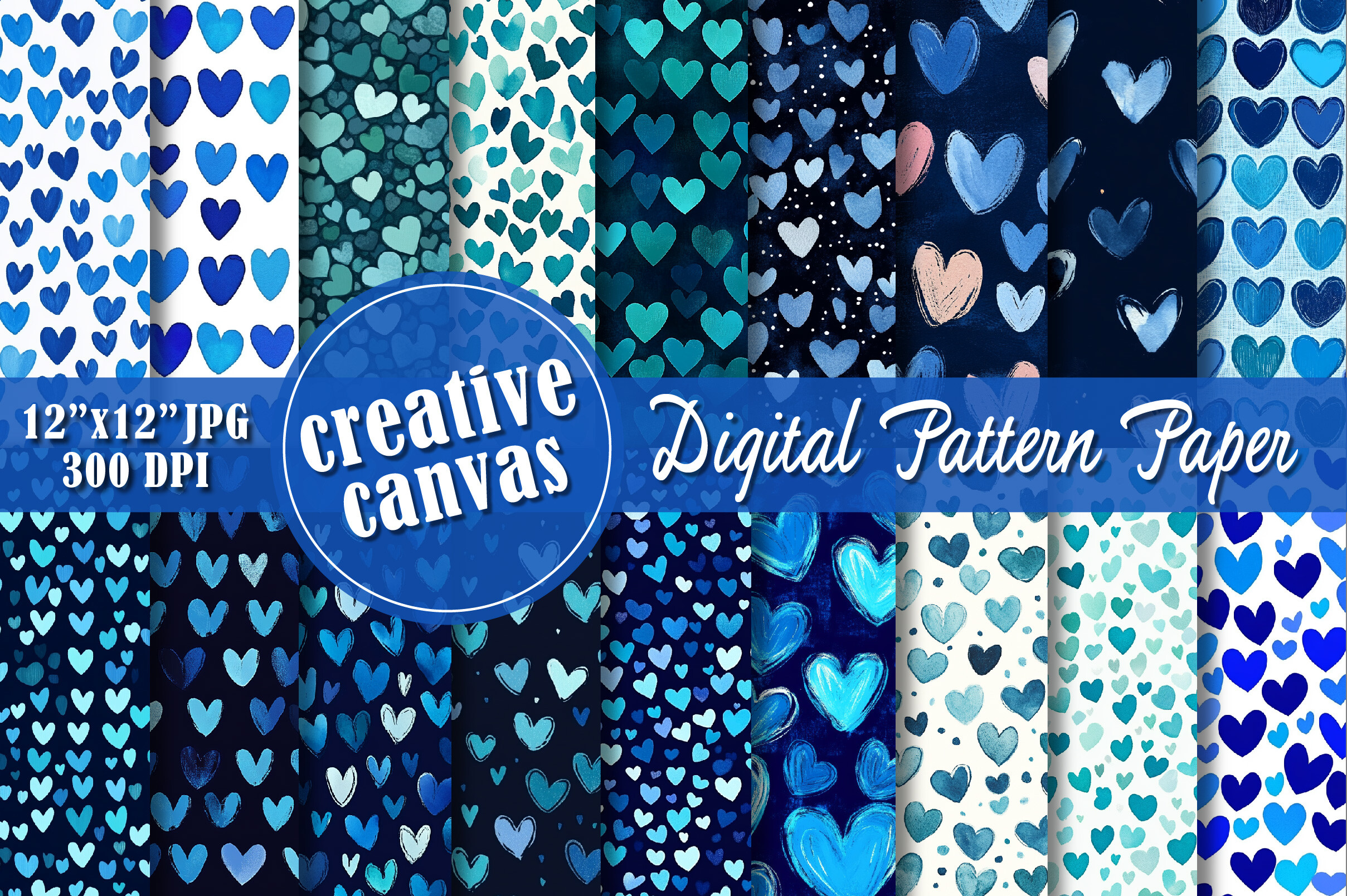 Blue Heart Seamless Pattern Bundle