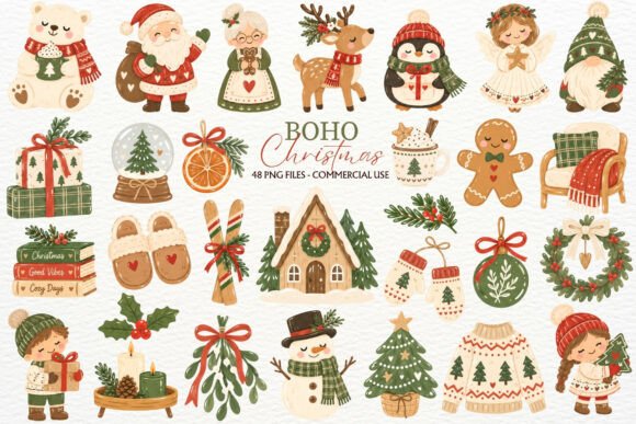 Boho Christmas Clipart Winter Holiday