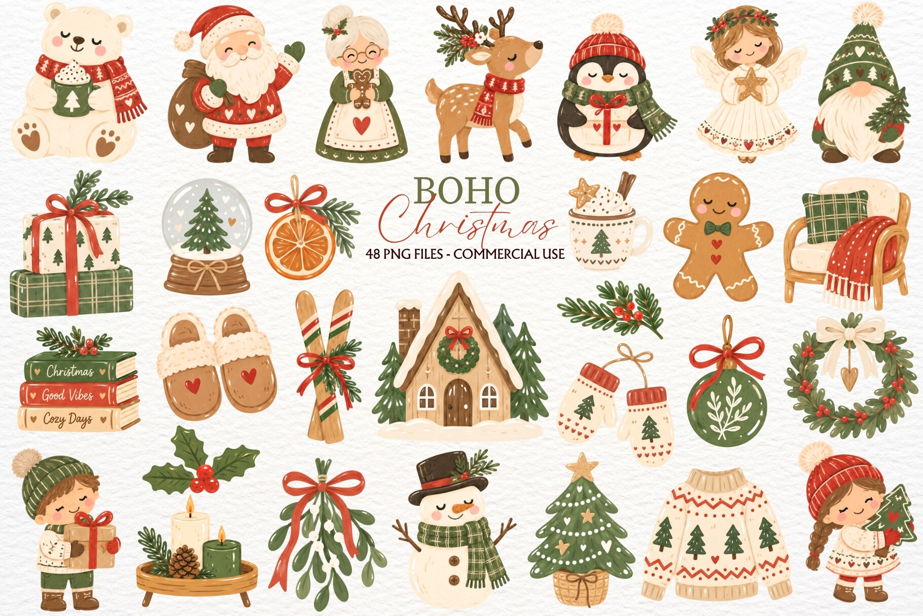 Boho Christmas Clipart Winter Holiday