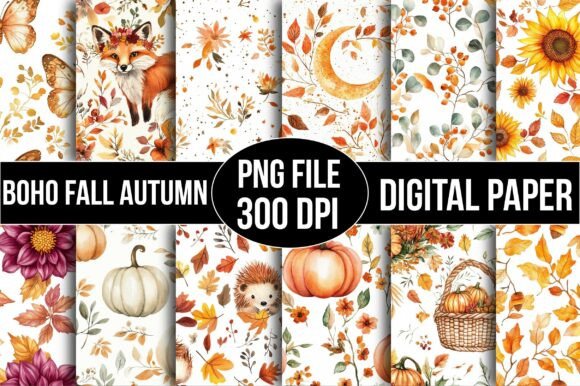 Boho Fall Autumn Digital Paper
