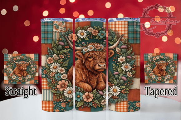 Boho Floral Highland Cow 20oz Tumbler