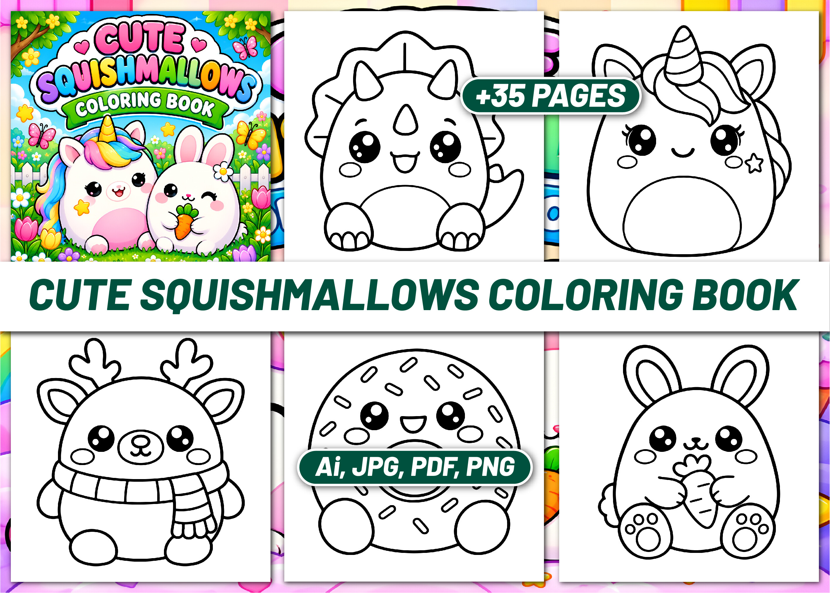 CUTE SQUISHMALLOWS COLORING BOOK