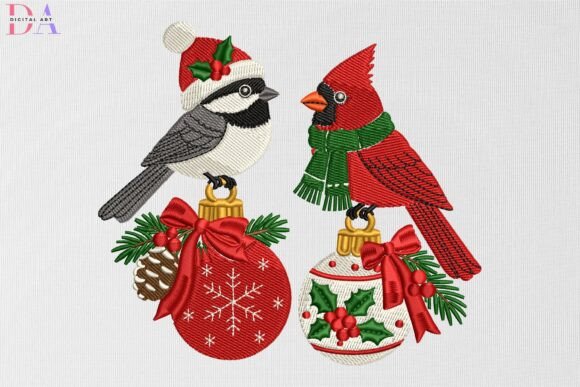 Cardinal & Chickadee with Festive Bauble