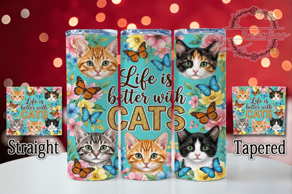 Cat Floral Butterflies 20oz Tumbler