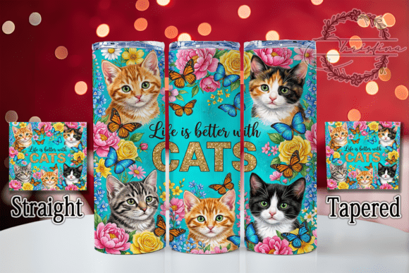 Cat Floral Butterflies 20oz Tumbler