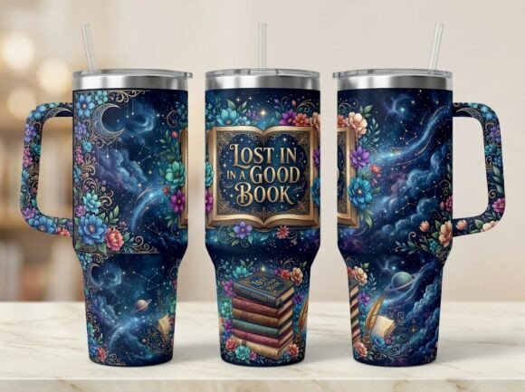 Celestial Floral Reader Tumbler Design