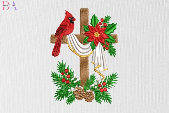 Christian Christmas Bird with Poinsettia