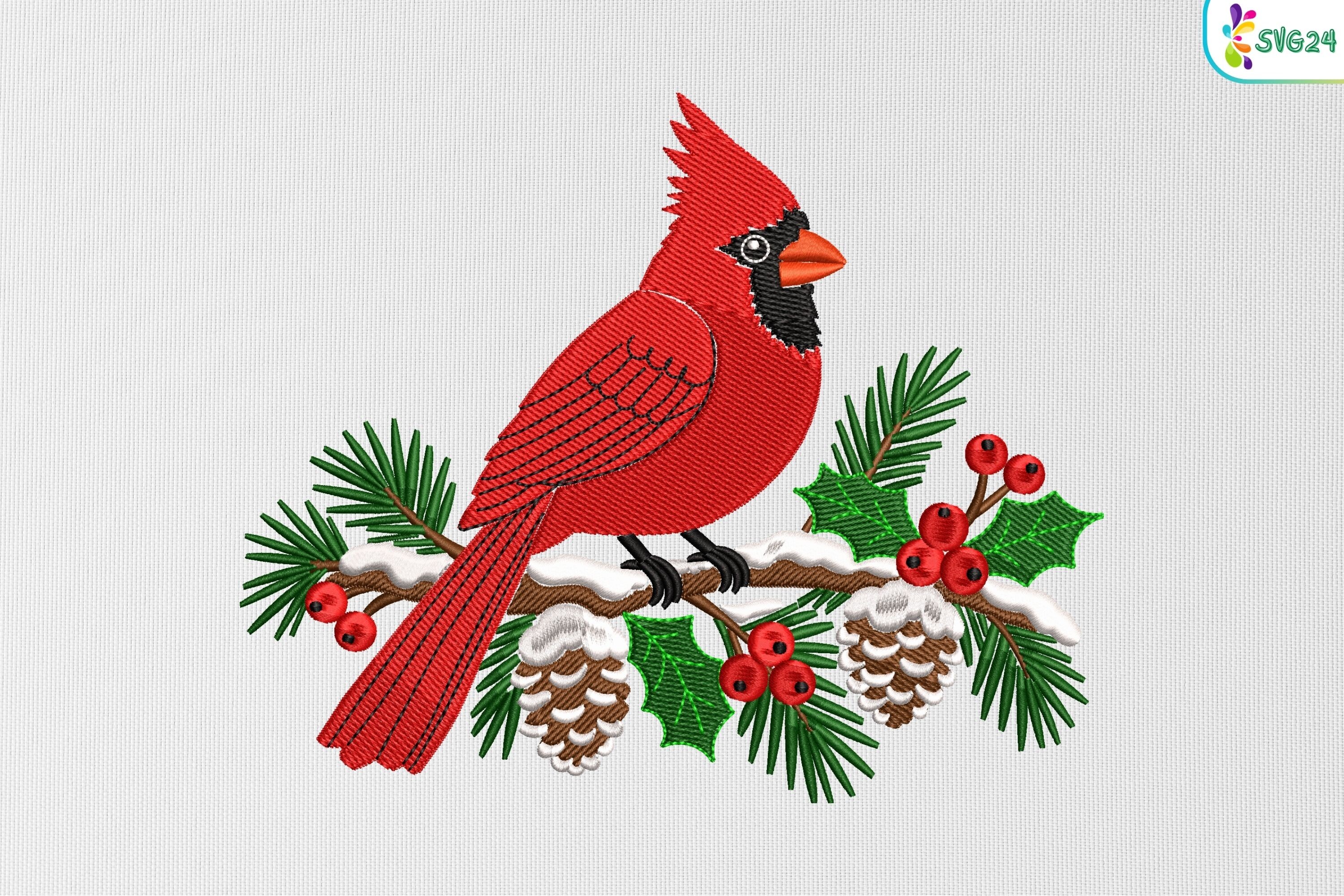 Christmas Bird with Pine & Berries