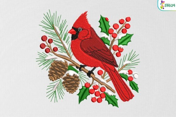 Christmas Bird with Pinecones & Berries