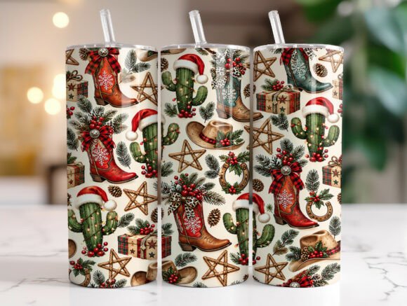 Christmas Cowboy Boots 20oz Tumbler Wrap