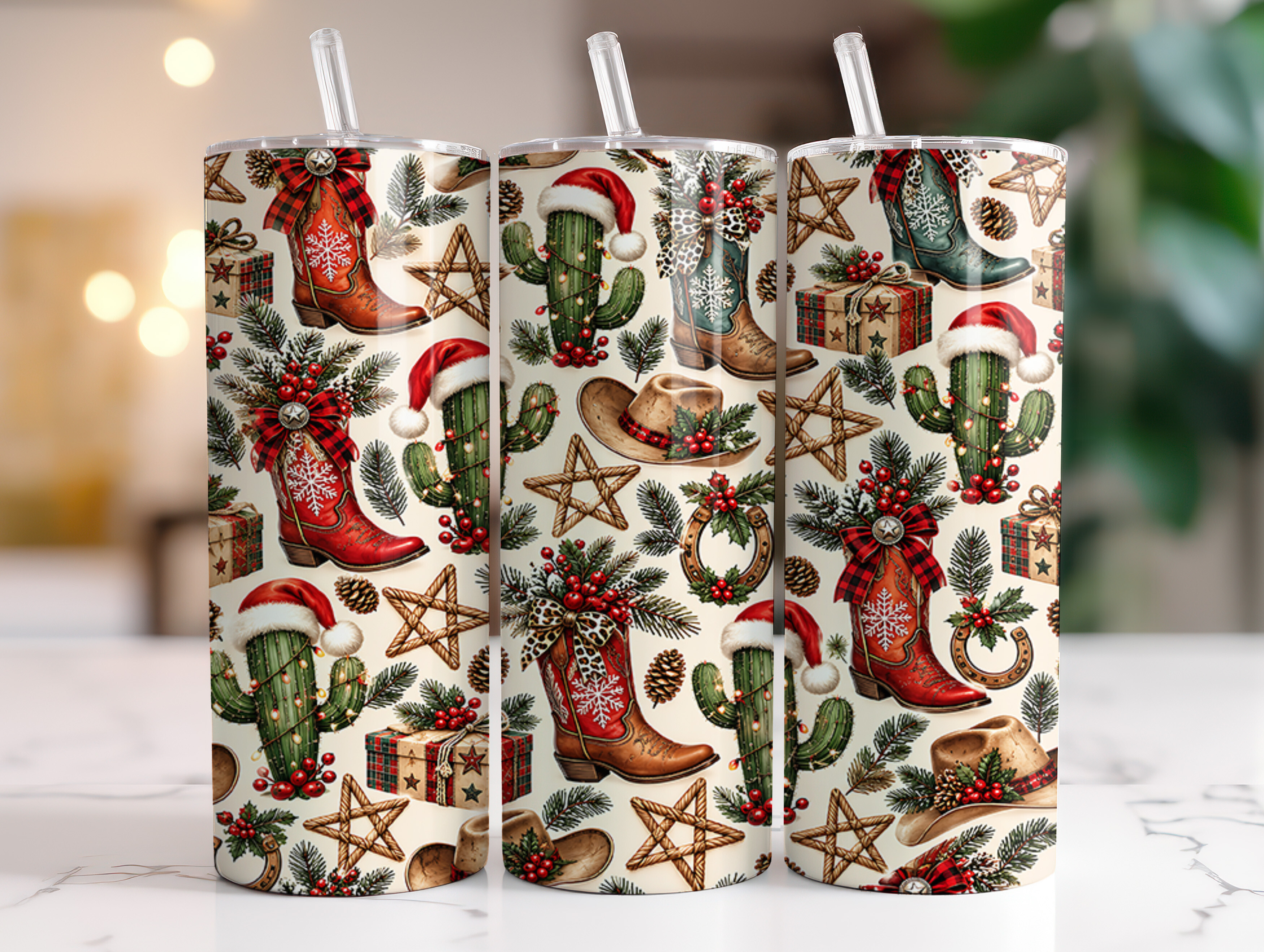 Christmas Cowboy Boots 20oz Tumbler Wrap