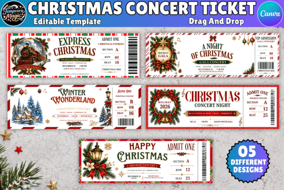 Christmas Event Ticket Canva Template