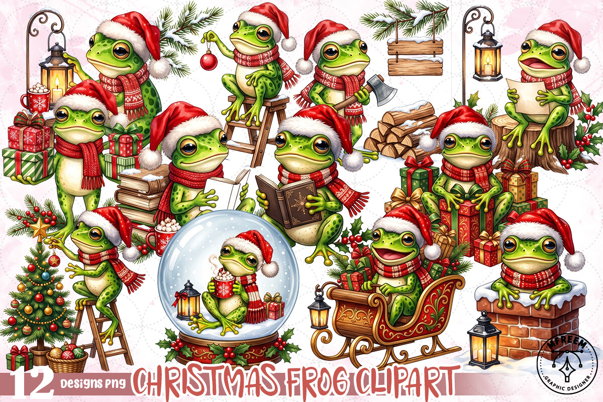Christmas Frog Clipart PNG Graphic by mfreem · Creative Fabrica
